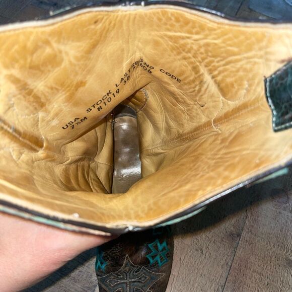 Corral Womens Whiskey Turquoise Blue Cross Brown Embroidered Western Boots - Picture 12 of 16